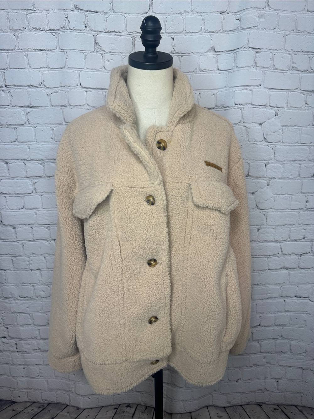 Simply Southern NEW Womens Light Tan Sherpa  Button-Front Jacket XL